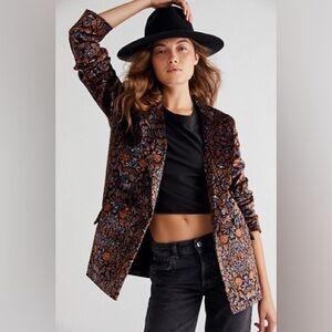 NWT Free People Velvet Printed Motif Ashby Blazer size Large Boho Autumn Witchy